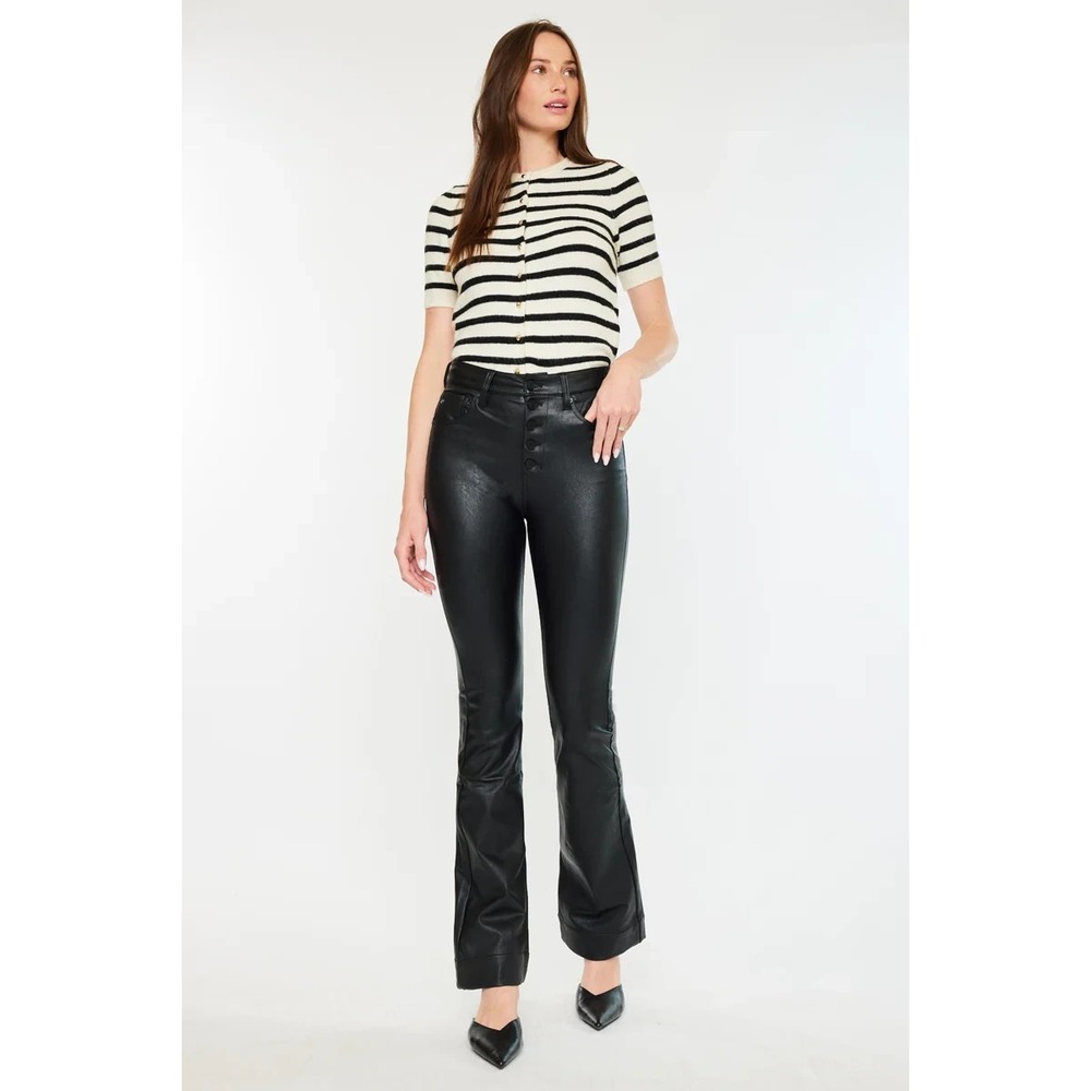 KanCan Joan High Rise Faux Leather‎ Bootcut Pants Women's 25 Black Stretch